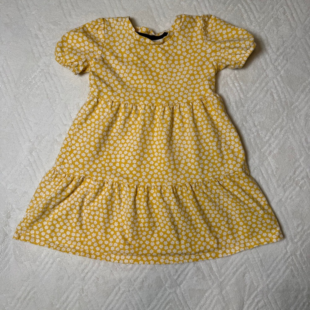 Cottagecore Floral Gap Kids Girls Size 5 Yellow Daisy Tiered Puff Sleeve Dress